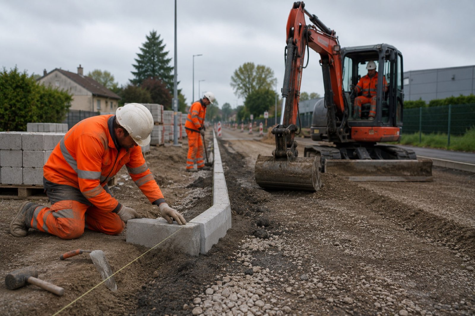 Chantier de voirie et pose de bordures